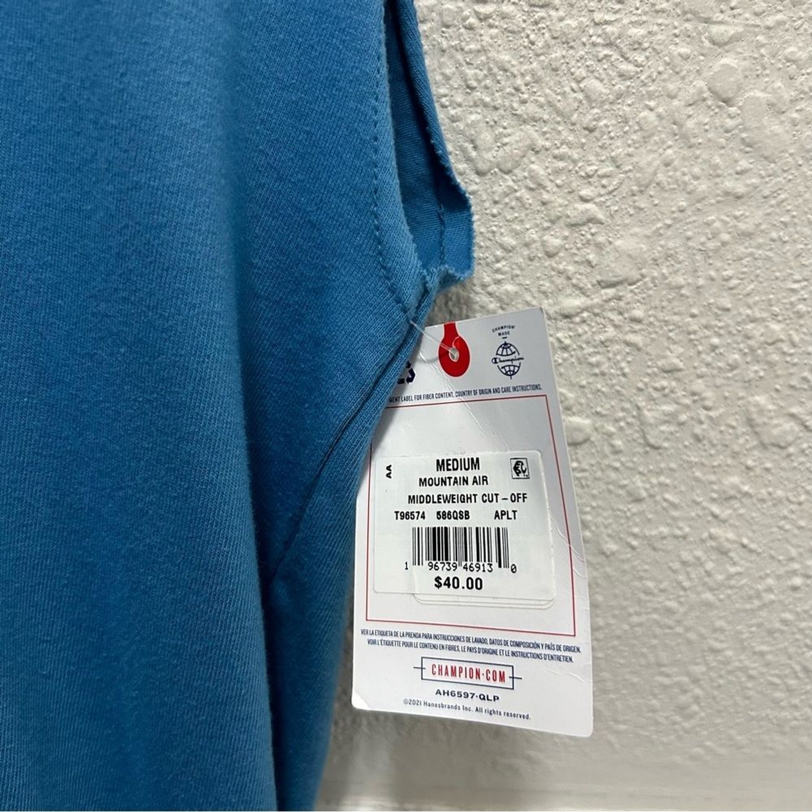 Champion Men's Middleweight Cut-Off T-Shirt Hoodie Mountain Air Blue NWT M gallery