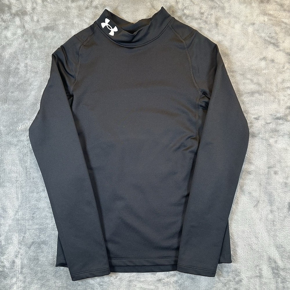 Under Armour Shirt Youth L Black Cold Gear Long Sleeve Fitted Mock Activewear