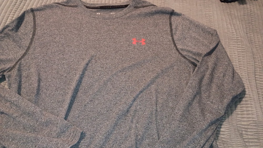 Under Armour Threadborne Gray Crew Neck T-Shirt Mens L HeatGear Loose Long Slv