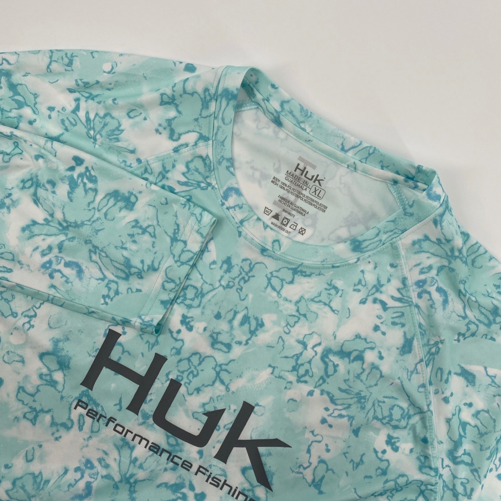 Huk Performance Fishing Shirt Mens Extra Large Teal White Mesh Camo Sun Coastal gallery