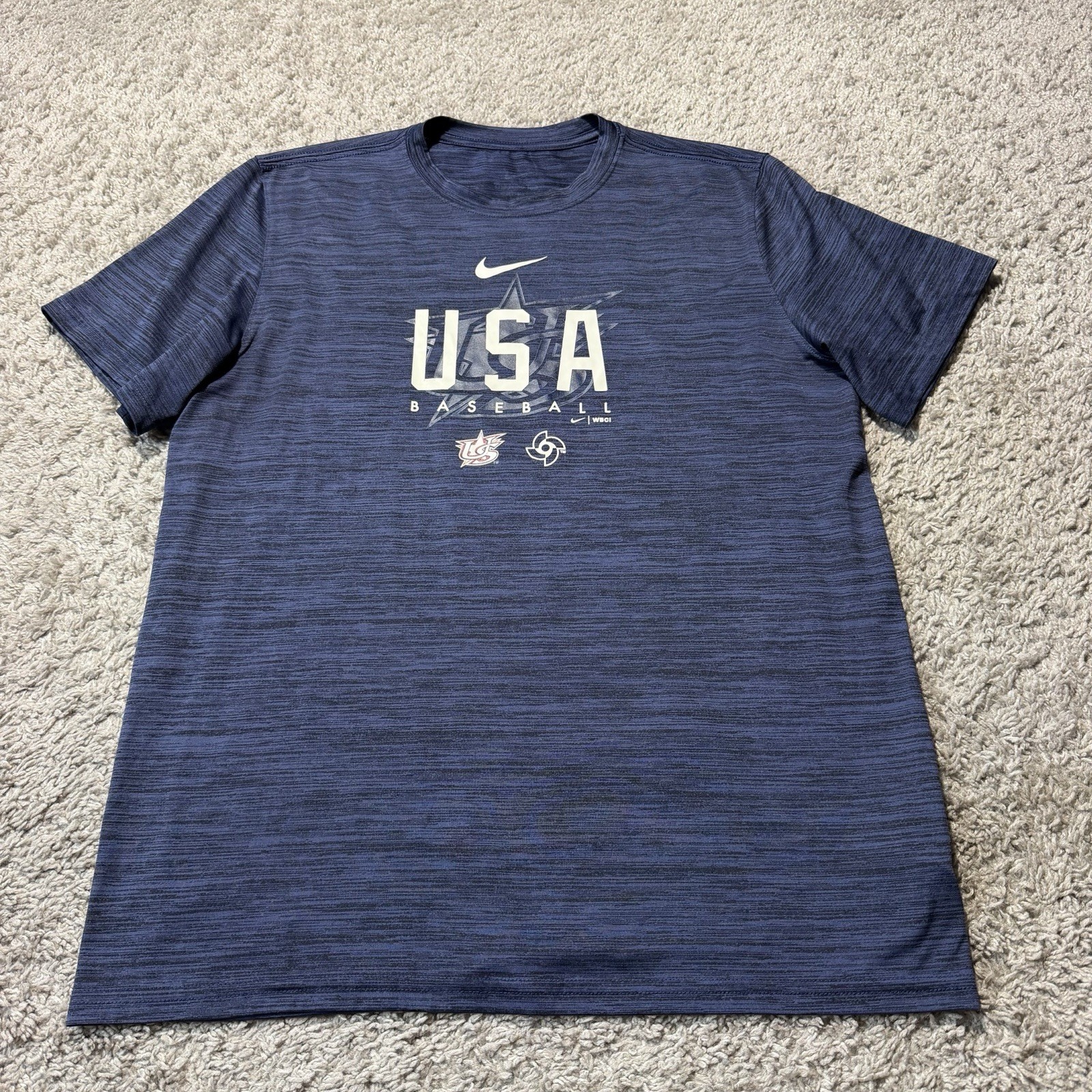 Nike USA Baseball Dri Fit T Shirt Navy Blue Classic Stretch Gym Workout Large gallery