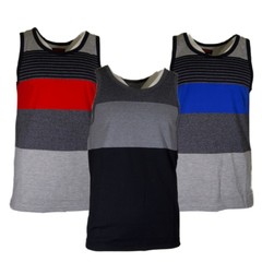 Men’s Tank Top Horizontal Multi Stripe Sleeveless T-Shirt Red, Blue, Grey