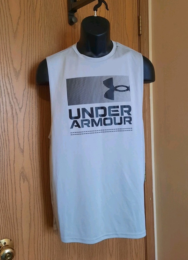 Under Armour Hratgear Men's Gray Graphic Print Logo Tank Top Size M