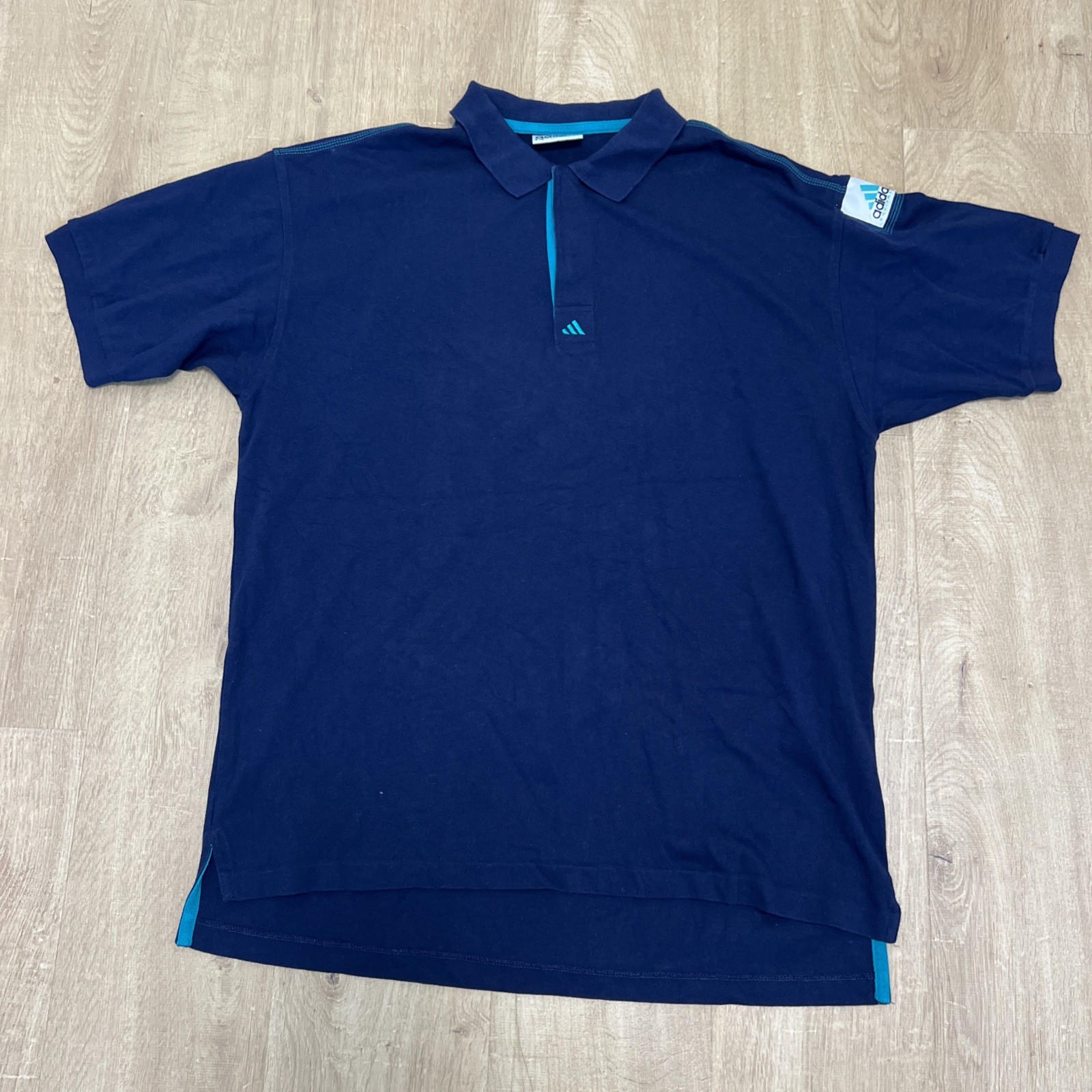 Adidas Equipment Polo Shirt Men's Blue Vintage Short Sleeved 1/4 Button size XL gallery