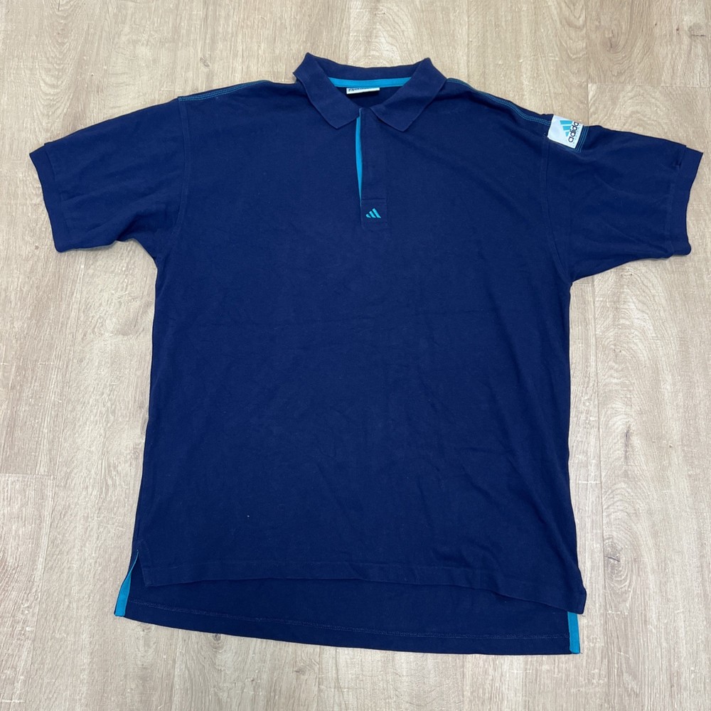 Adidas Equipment Polo Shirt Men's Blue Vintage Short Sleeved 1/4 Button size XL