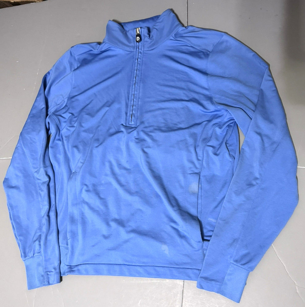 B Draddy Blair Half Zip Mens M Medium Solid Blue Pockets Stretch Golf Flaws
