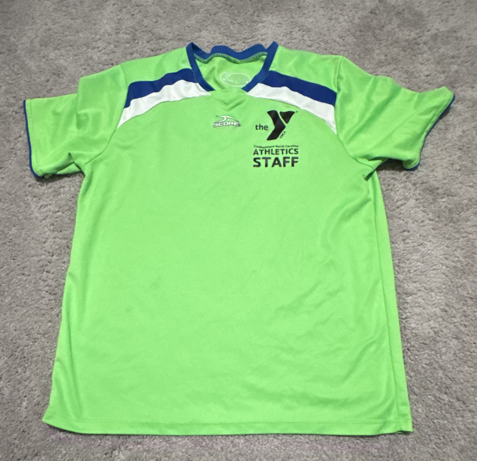 SCORE YMCA Men's M Green/Blue/White Colorblock V-Neck Breathable Poly T-Shirt gallery