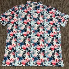 SUNDAY SWAGGER Blue Pink Palmera Palm Tree Polo Golf Shirt 2XL Rare UPF 40