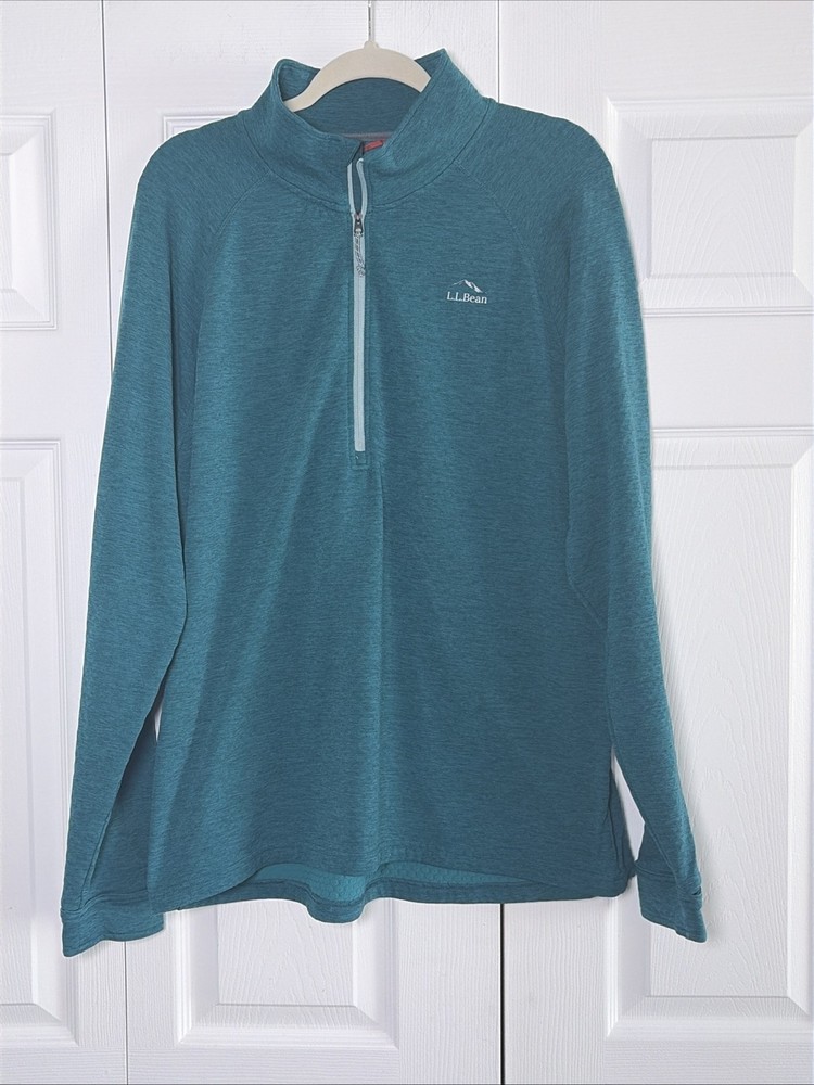 LL Bean Airlight 1/4 Zip Pullover Size L Teal Hiking Performance Slightly Fitted