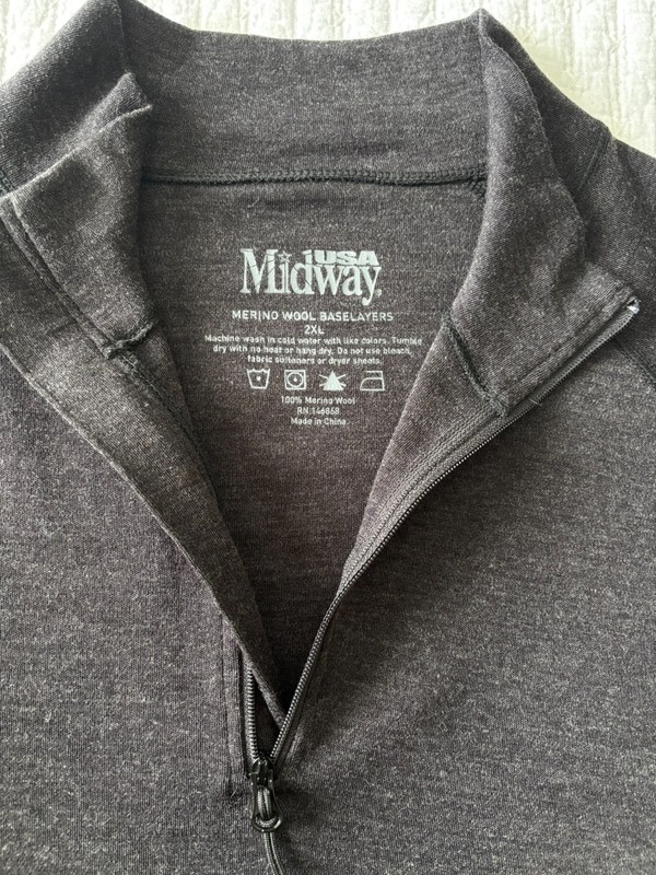 MidwayUSA Heavyweight Quarter Zip 100% Merino Wool Base Layer Shirt 2XL Dk Gray gallery