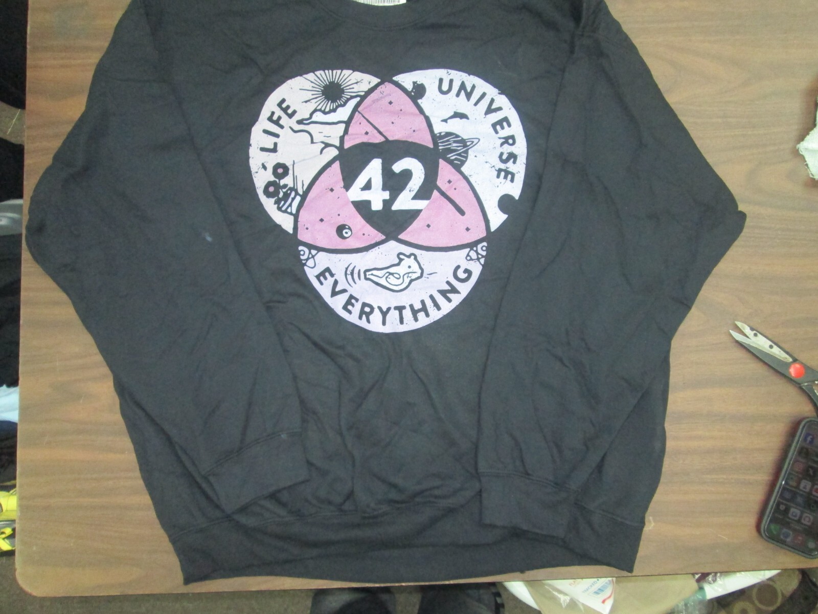Sweatshirt crew black Life the universe and Everything Douglas Adams 2xl NEW 7 gallery