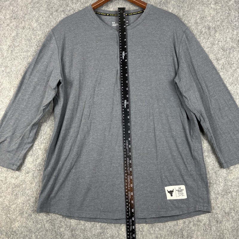 Under Armour Project Rock Shirt Mens XL Gray HeatGear 3/4 Sleeve Henley Respect gallery