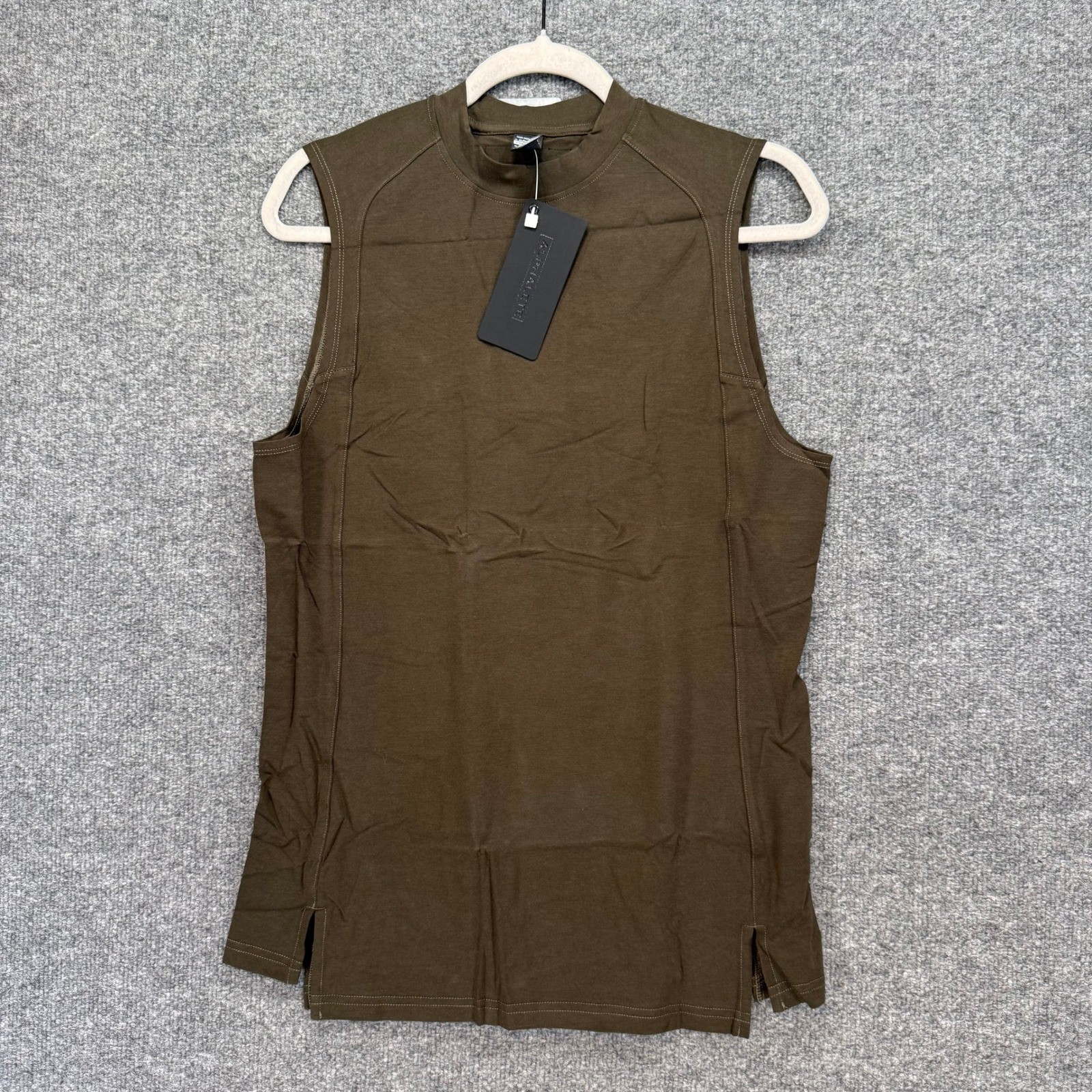 Alphalete Premium Stepped Hem Tank Top Mens Small Brown Mock Neck Shirt NEW gallery