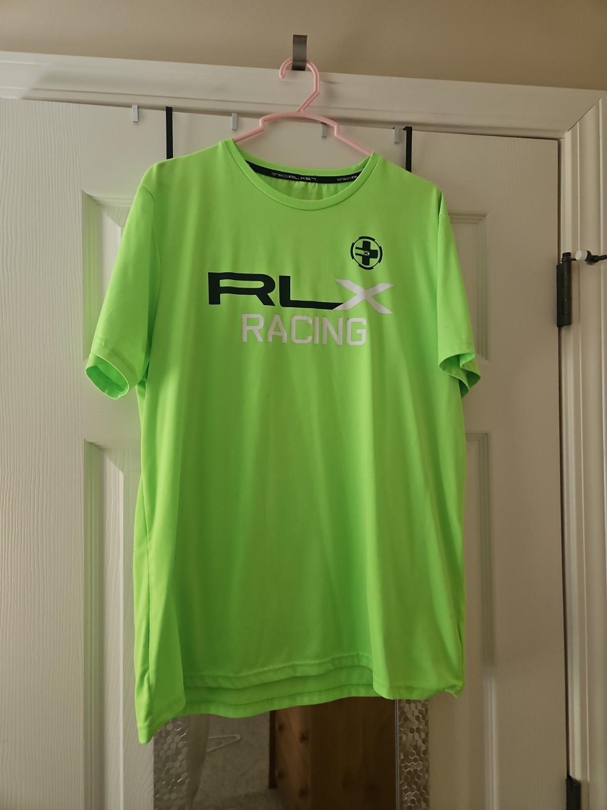 RLX Ralph Lauren Performance Shirt Mens Large Neon Green Short Sleeve Gym Racing gallery