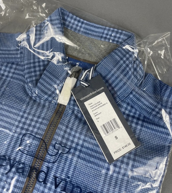 Vineyard Vines Golf Pullover JN Glen Plaid Pescadero 1/2 Zip Small Blue $148 gallery