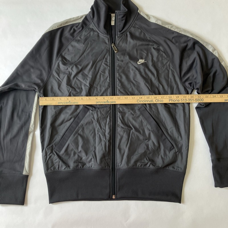 Nike Black Gray Polyester Satin Finish Warm Up Track Jacket Men's L M10 gallery