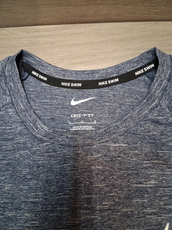 Nike Swim Dri-Fit Shirt Large Heather Blue Short Sleeve UPF 40+ Pre-owned gallery