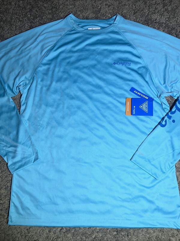Men's Columbia Deep Waves Teal Blue Long Sleeve Sun Tee Shirt Large MSRP $40 gallery