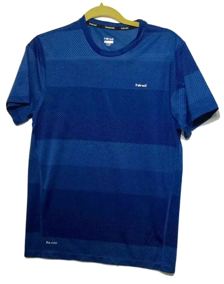 HIND Hydra Men’s Small Running Activewear Top Blue Striped Print 100% Polyester gallery