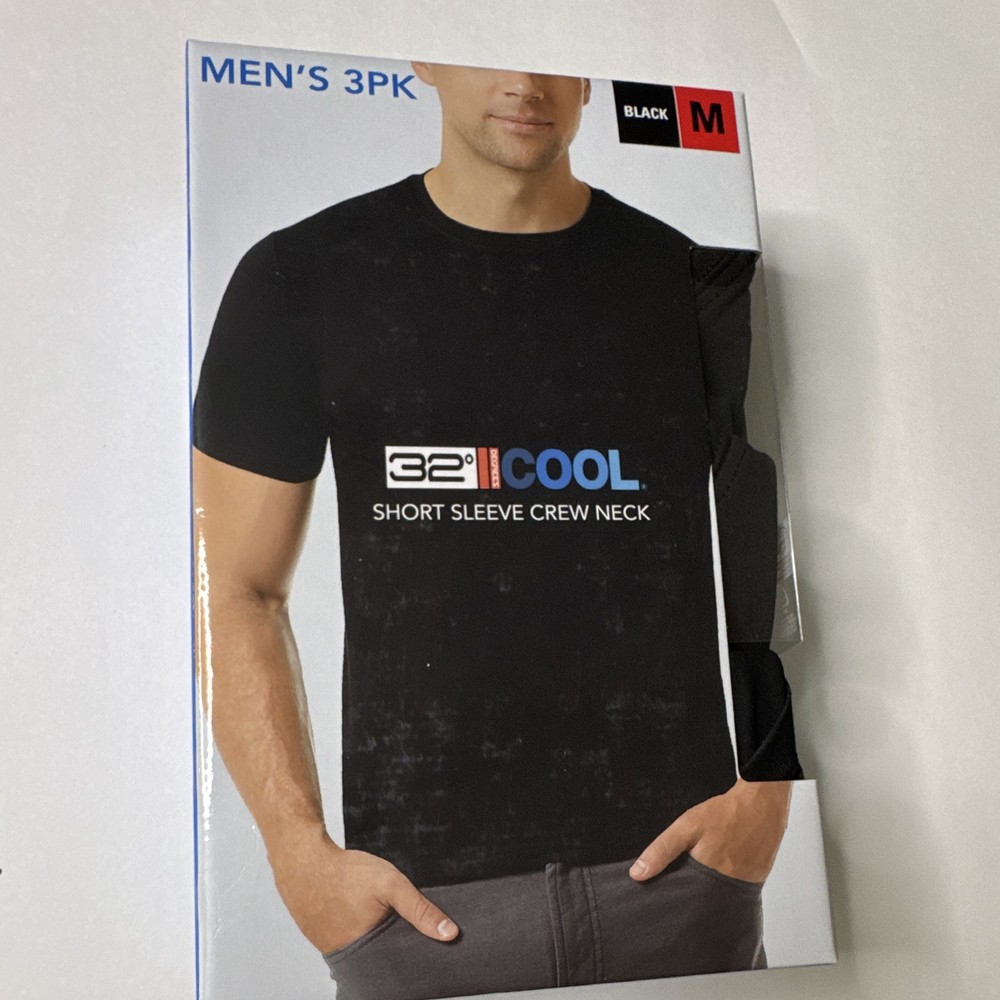 32 Degrees Cool Men's 3-Pack Quick Dry Stretch Crew Neck T-Shirts Black M
