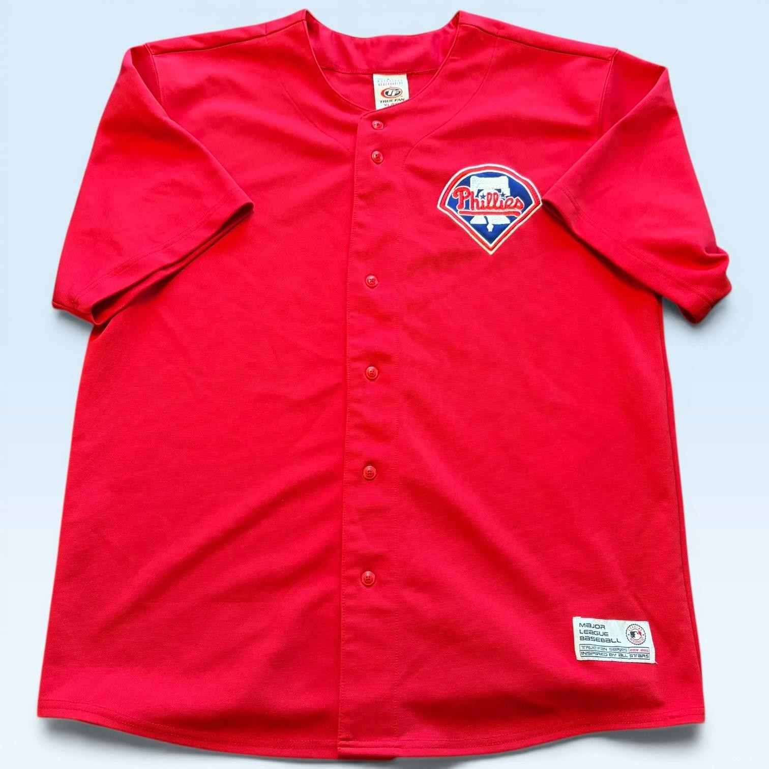 Philadelphia Phillies Jersey Mens XL Red MLB Baseball Button Front True Fan gallery