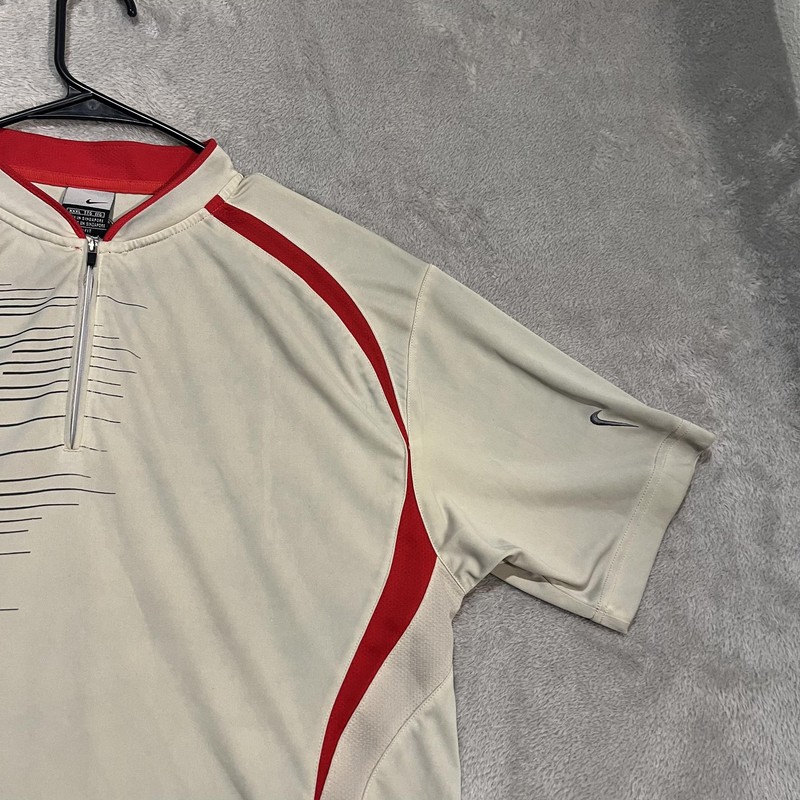Nike Shirt Mens XL Beige Red Swoosh Performance Polo Athletic Quarter Zip VTG gallery