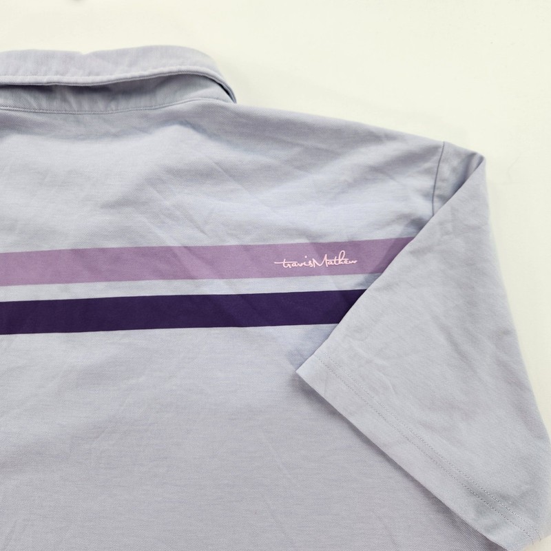 TravisMathew XXL Pique Polo Shirt Lavender Chest Stripe Golf Performance gallery