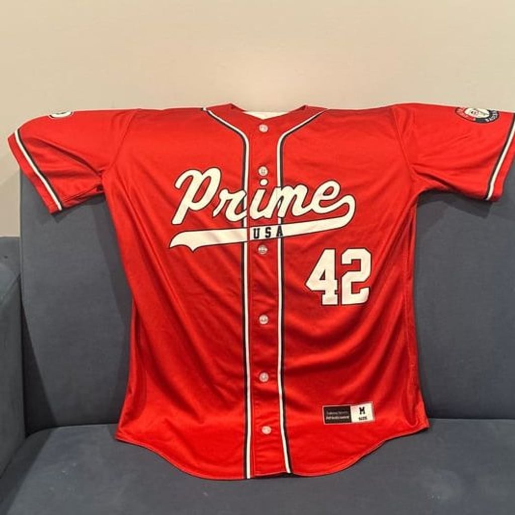 Vintage Prime USA Red Button Down Baseball Jersey #42 mens medium gallery