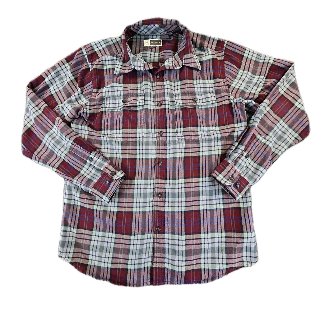 Exofficio • Mens Button Up • Burgundy Plaid Shirt • Insect Shield