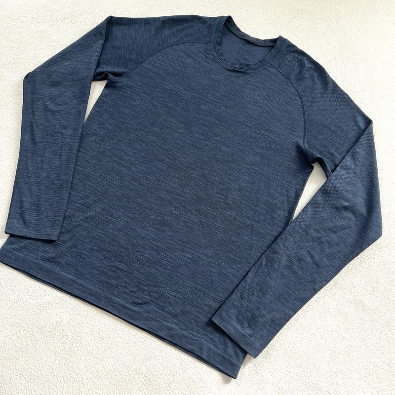 Lululemon Men Mineral Blue Nautical Navy Metal Vent Tech LS Long Sleeve Shirt S gallery