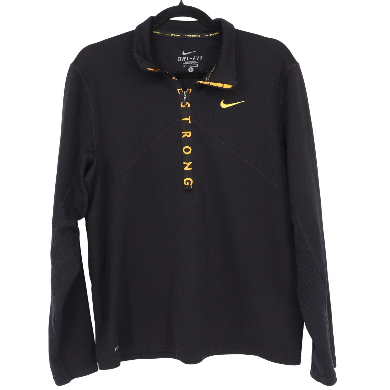 Nike Livestrong Dri-FIT 1/4 Zip Pullover Size M Black Yellow Training 400224-010 gallery