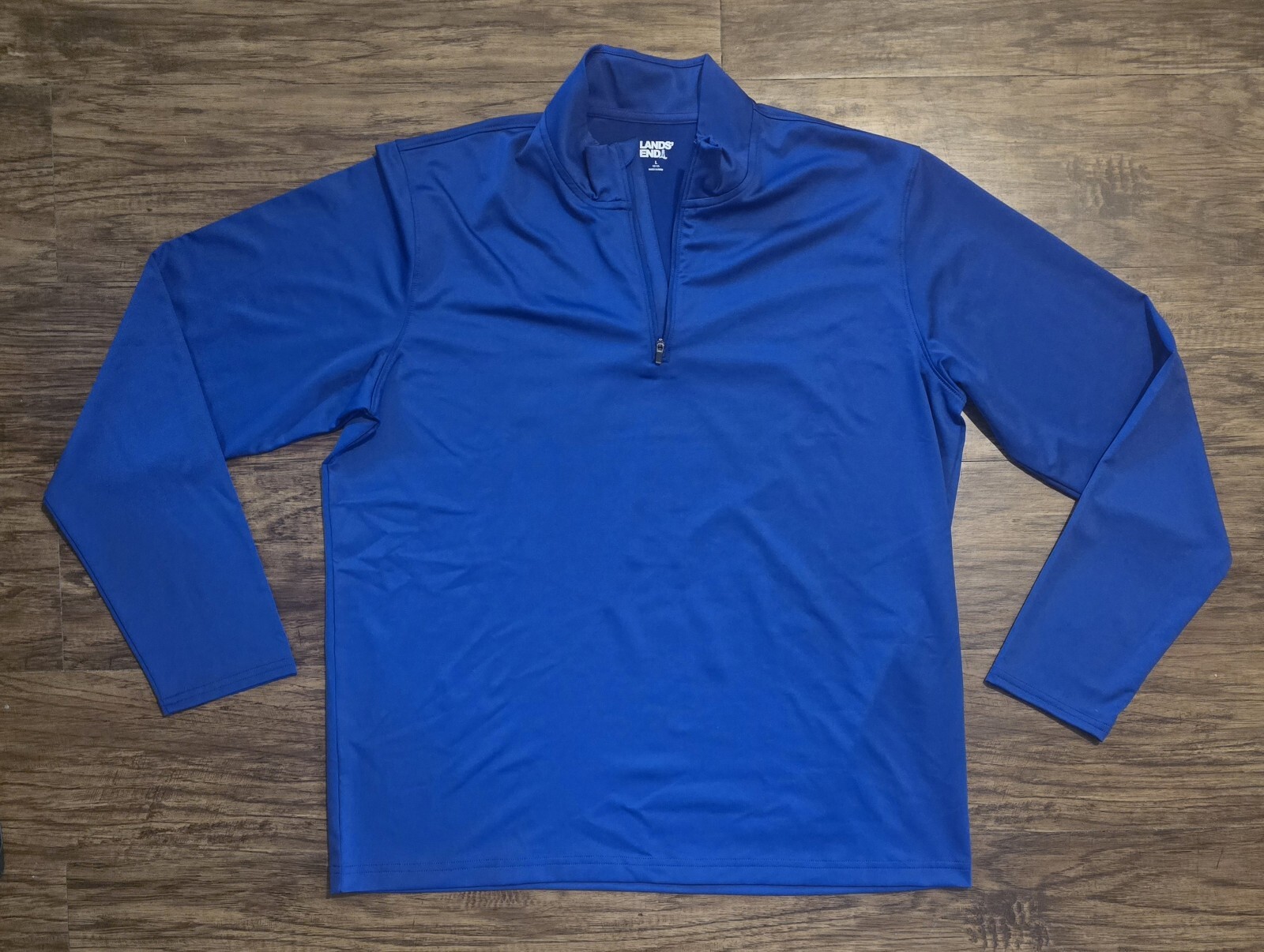 Lands End Mens Large Shirt Pullover Mock Neck Long Sleeve Blue 1/4 Zip NWOT gallery
