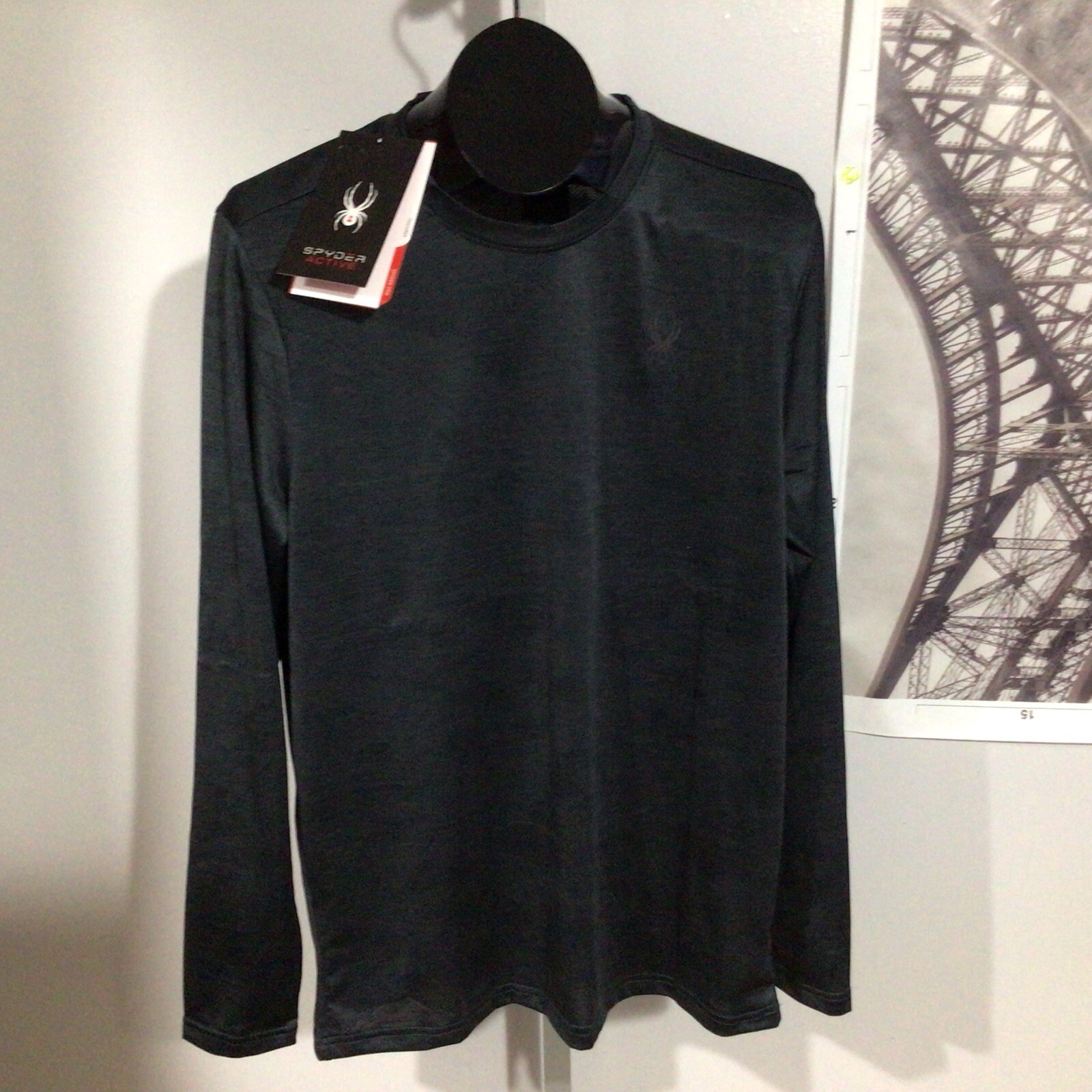 Spyder Active Breathable Quick Dry Stretch Long Sleeve Shirt Mens S-M Gray Black gallery