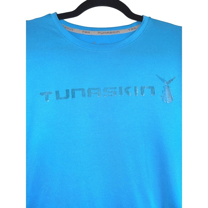 Tunaskin Mens Blue Long Sleeve Performance Fishing Shirt Logo Graphic Large gallery