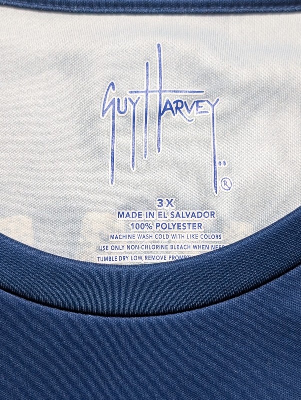 Guy Harvey Patriotic Blue Marlin Long Sleeve Performance Fishing Shirt Mens 3XL gallery