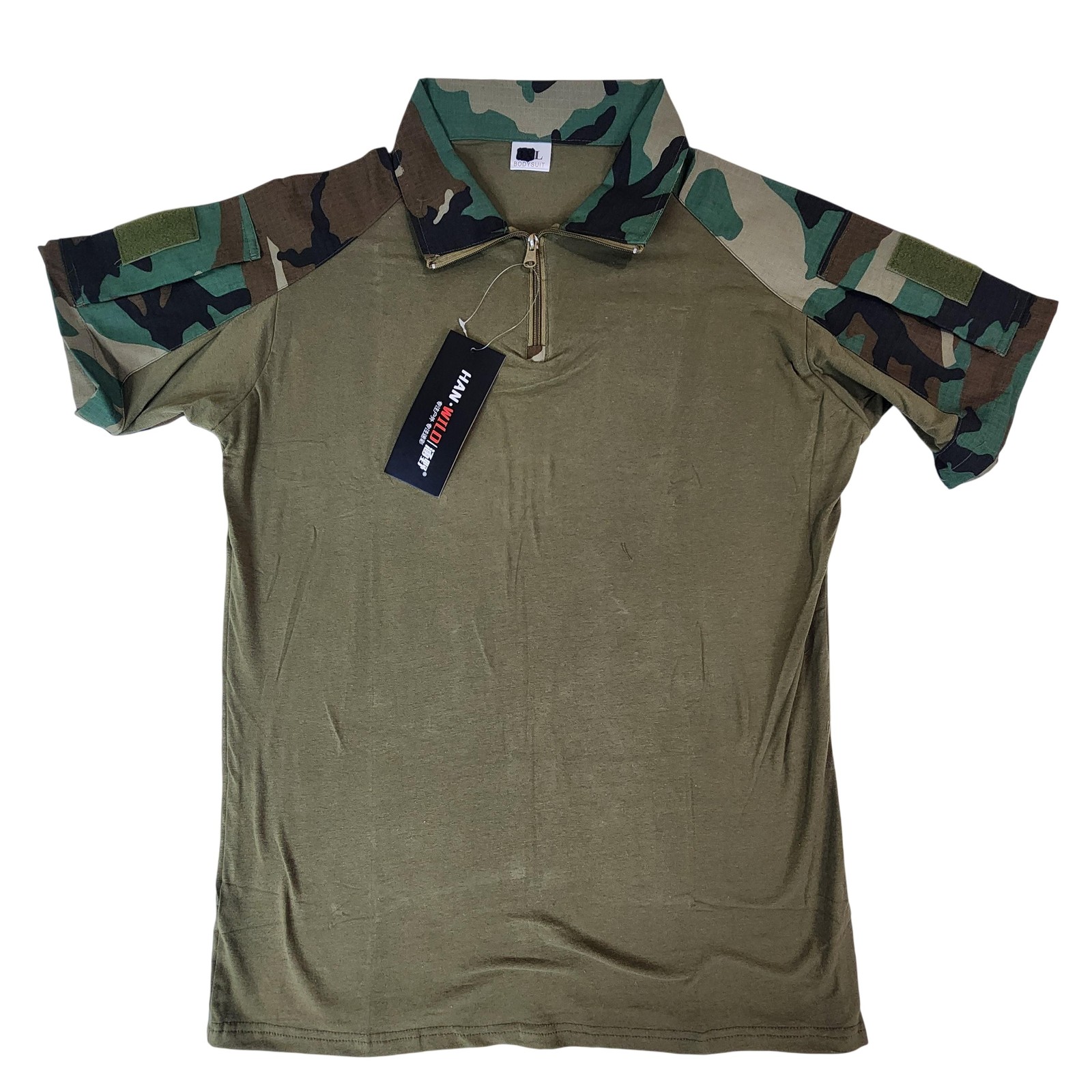 Han Wild Shirt Mens Large Green Camo Quarter Zip Tactical Combat Short Sleeve gallery