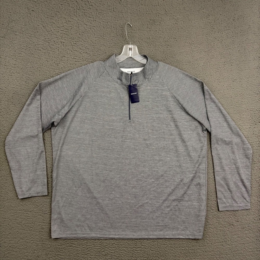 Haggar Pullover Mens 2XL Gray Polka Dot 1/4 Zip Long Sleeve Performance Outdoor