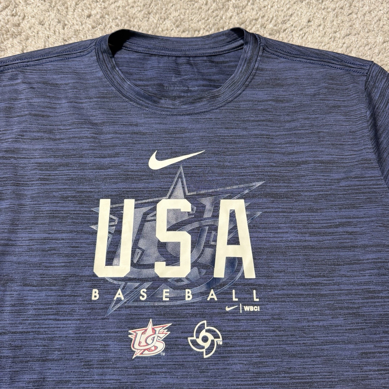 Nike USA Baseball Dri Fit T Shirt Navy Blue Classic Stretch Gym Workout Large gallery