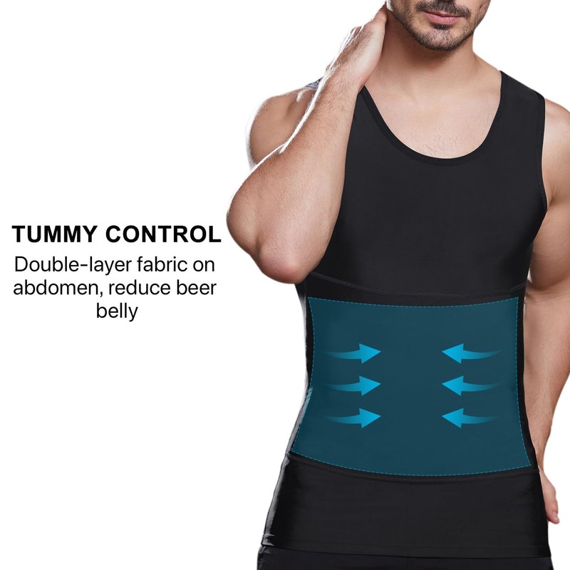 Mens Slimming Compression Shirt, Body Shaper Workout Tank Top, Gynecomastia T... gallery