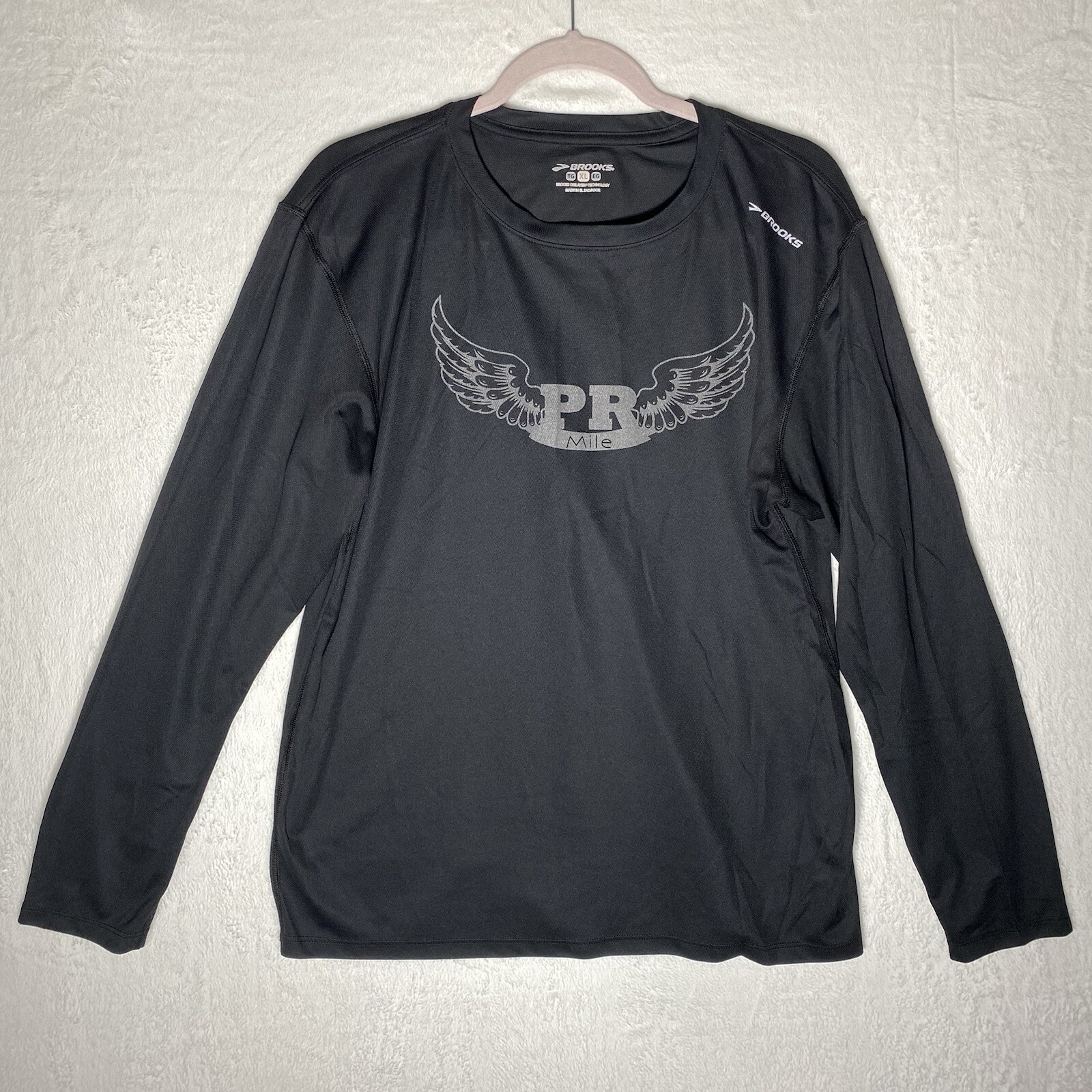 Brooks DriLayer PR Long Sleeve Running Shirt XL Black Wings Graphic Gorpcore gallery