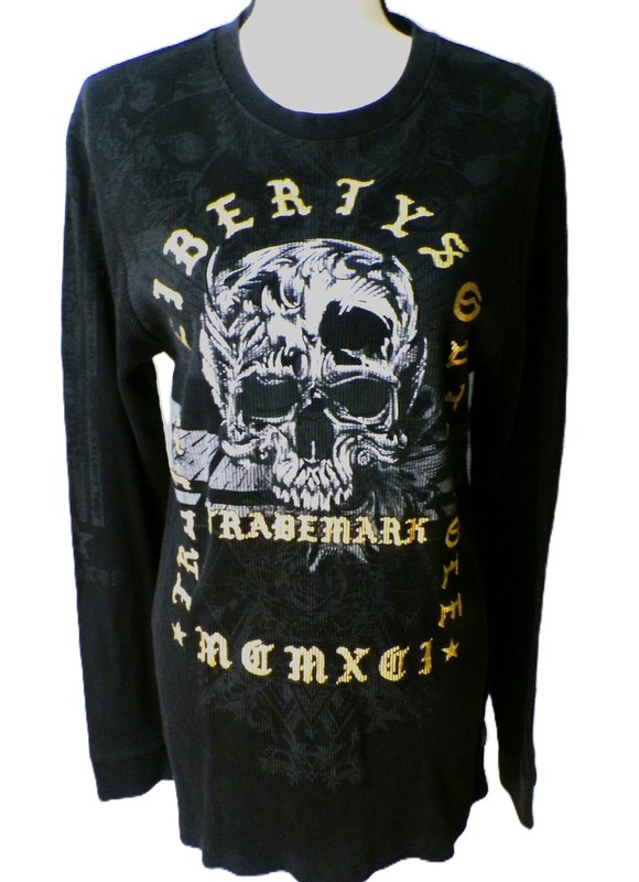 Y2k Southpole waffle Shirt M Black Gold Skull Truth Liberty Streetwear Hip Hop gallery