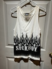 Sick Boy Motorcycles White Black Graphic Flame Tank Top Biker Skull