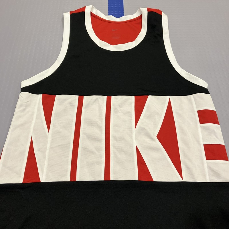 Nike DRI-FIT Mens Small Running Jersey Tank Top Red Black White Spell Out Muscle gallery