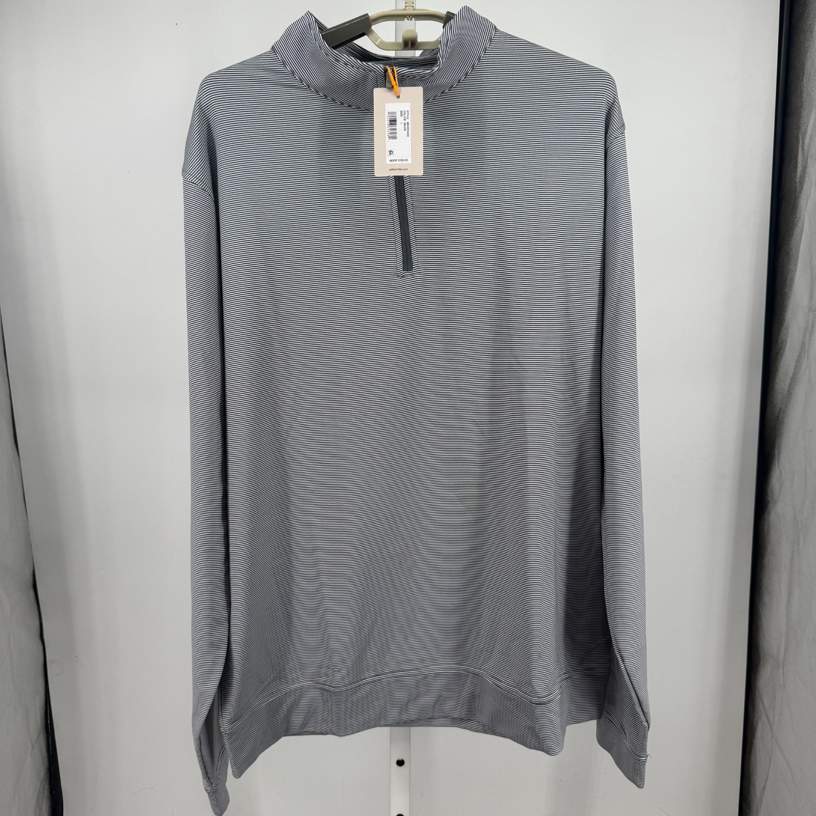 Peter Millar Perth Sugar Stripe Performance Quarter-Zip Mens L Iron White Golf gallery