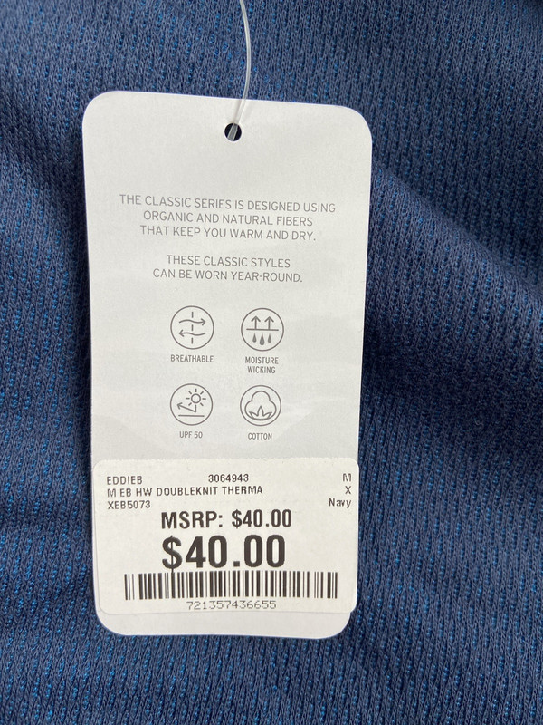 Eddie Bauer Heavyweight Doubleknit Thermal Crew Top Shirt Blue M Retail $40 gallery