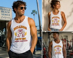 Bulldog Gym Venice California Red / Gold Vintage Bodybuilding Sleeveless Tee