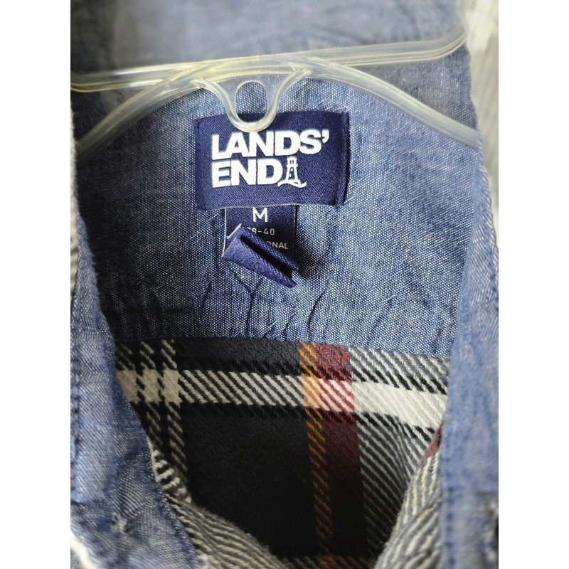 Lands’ End Flannel Shirt Men M Charcoal Plaid Traditional Fit Cotton Button Down gallery