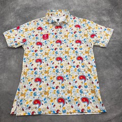 2BU Shirt Men Medium White Red Multi Paisley Floral Golf Logo Functional Stretch