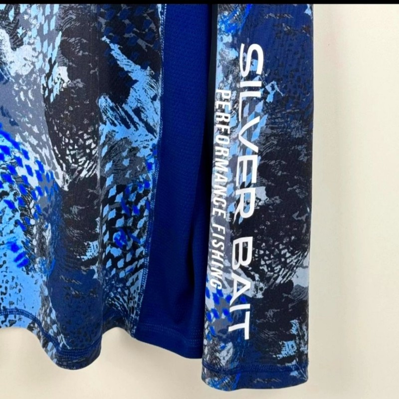 SILVER BAIT Performance Fishing Gear Blue Abstract Long Sleeve Tee UV SZ XL gallery