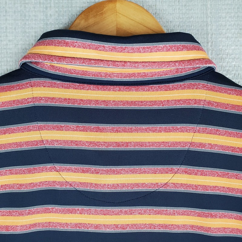 STRAIGHT DOWN Size Large Blue/Orange Striped Mens Golf Polo Shirt Performance gallery
